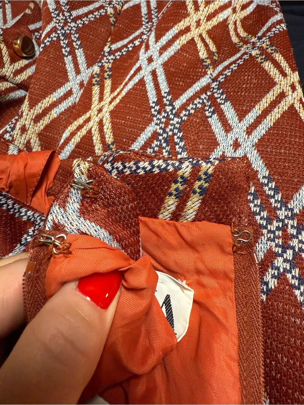 VINTAGE 60s Rust Diamond-Pattern Jacket & Dress Set - Picture 10 of 12